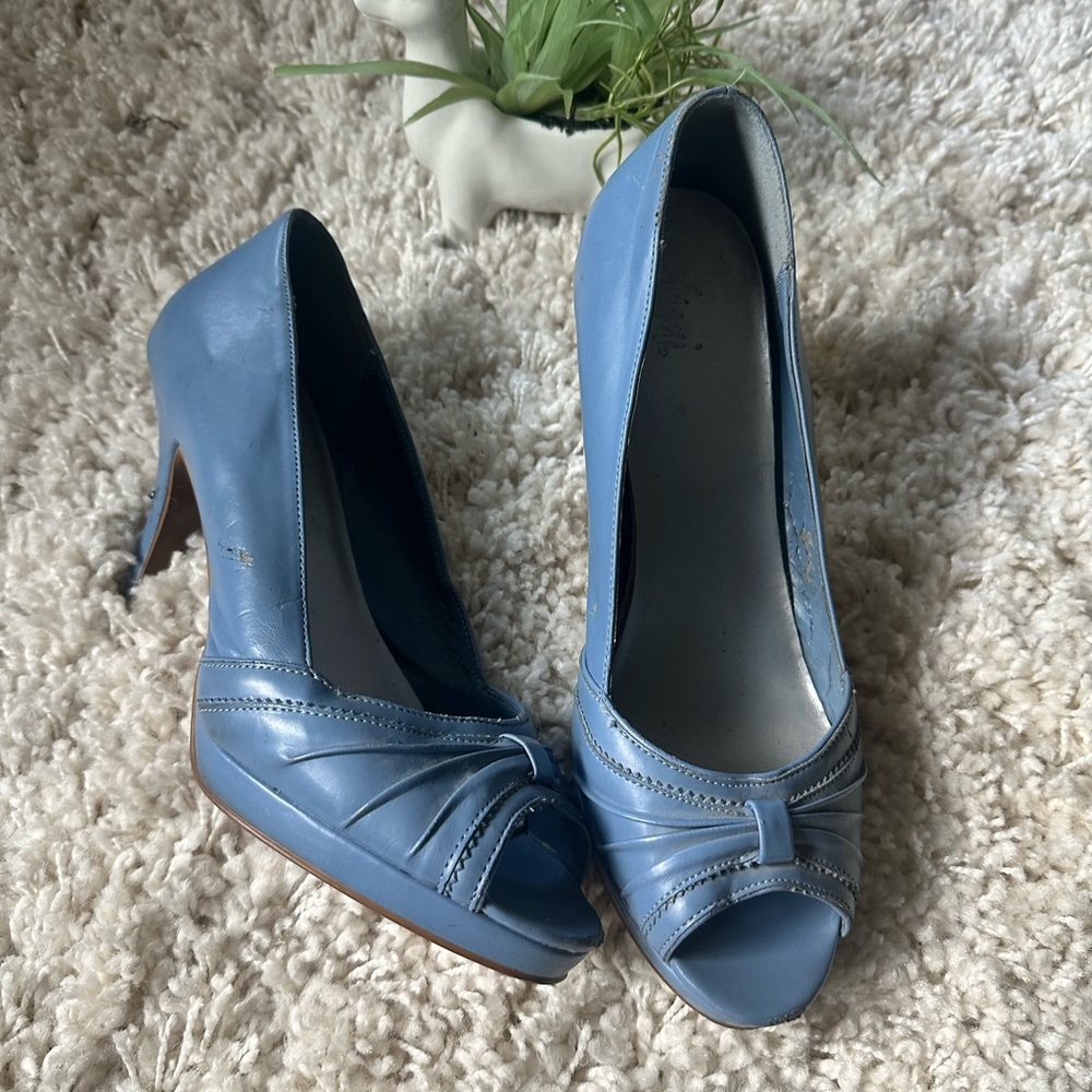 Fioni cute baby blue women’s pump stiletto high heel open toed heel shoe…